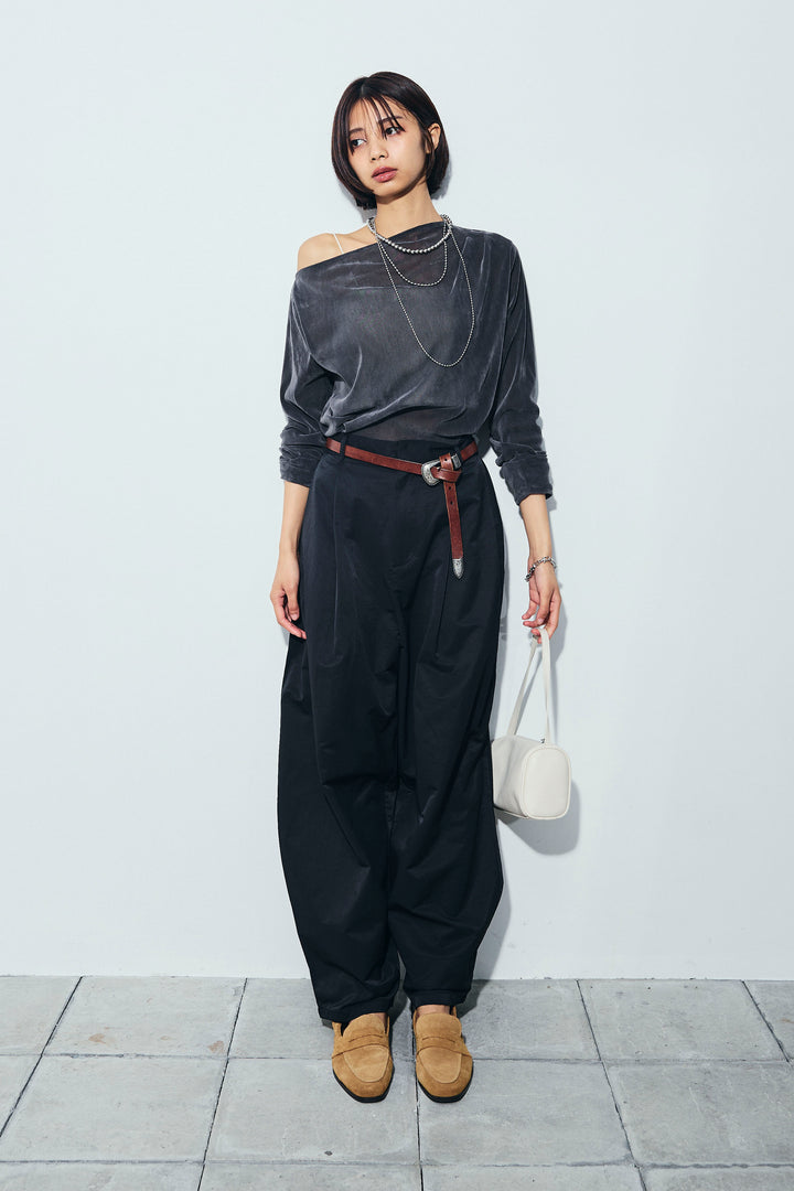 [予約/SET]シアーベロアオフショルタックPO+合繊ツイルタックカーブパンツ(2set)