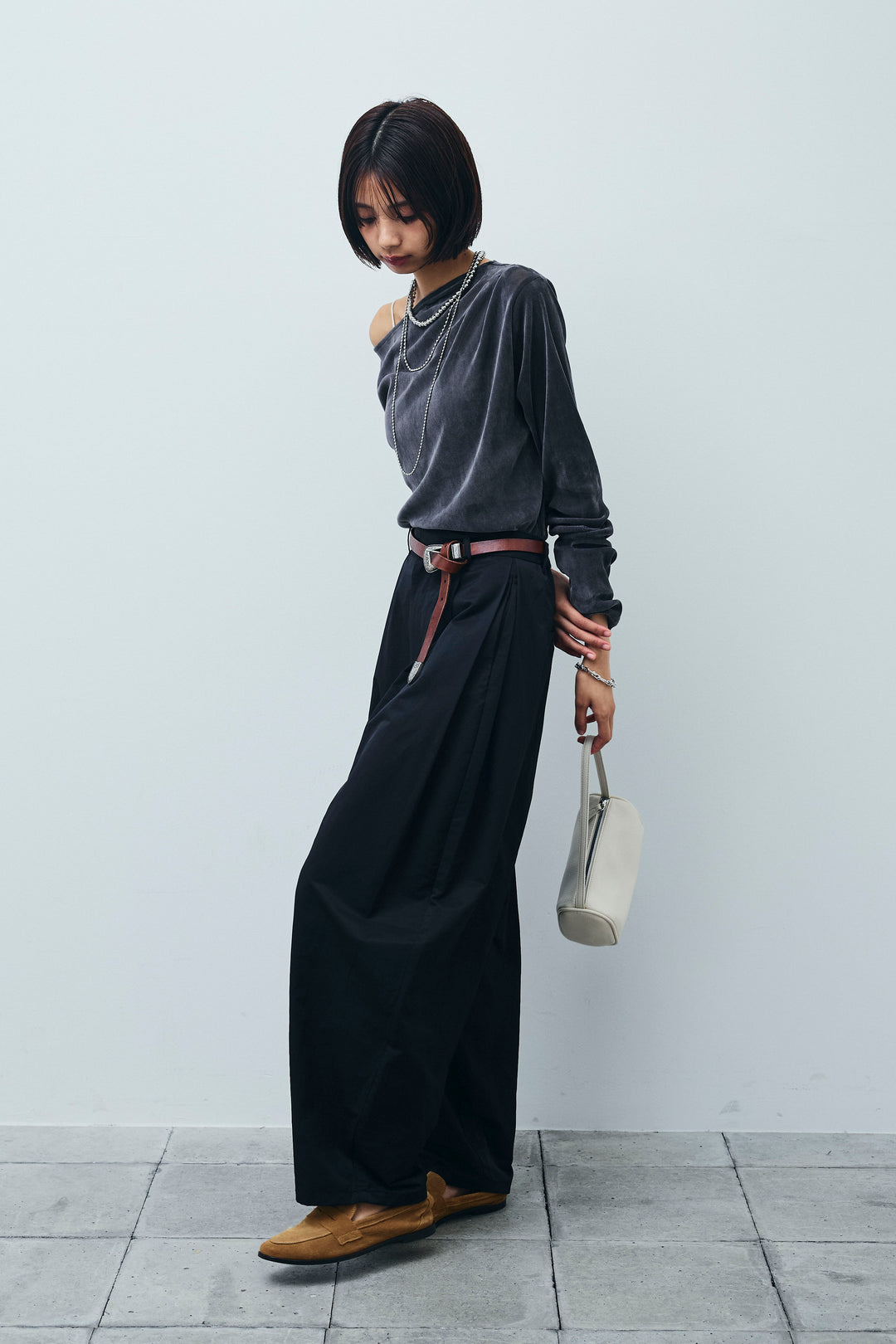 [予約/SET]シアーベロアオフショルタックPO+合繊ツイルタックカーブパンツ(2set)