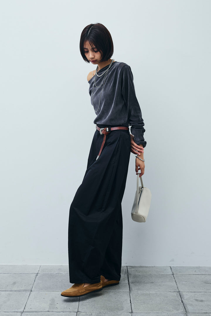 [予約/SET]シアーベロアオフショルタックPO+合繊ツイルタックカーブパンツ(2set)