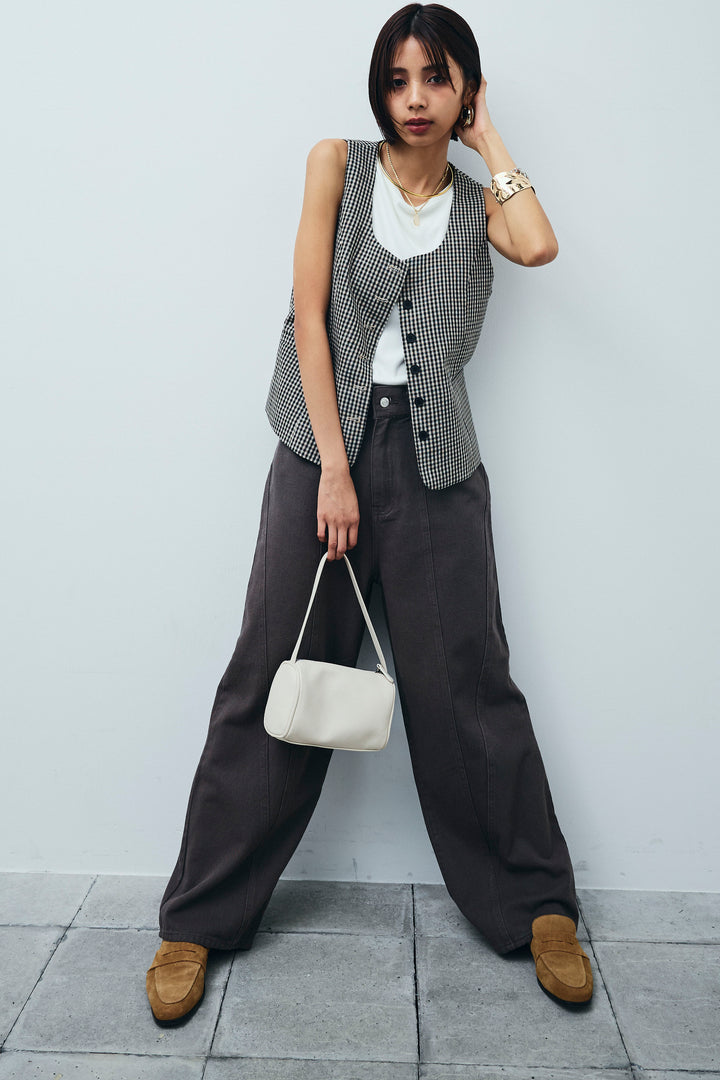 [予約/SET]チェックベスト+ツイル切り替えストレートパンツ(2set)
