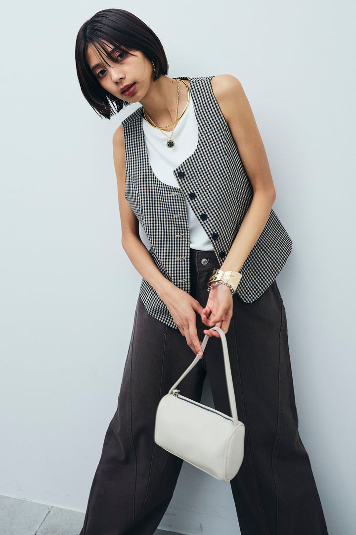 [予約/SET]チェックベスト+ツイル切り替えストレートパンツ(2set)