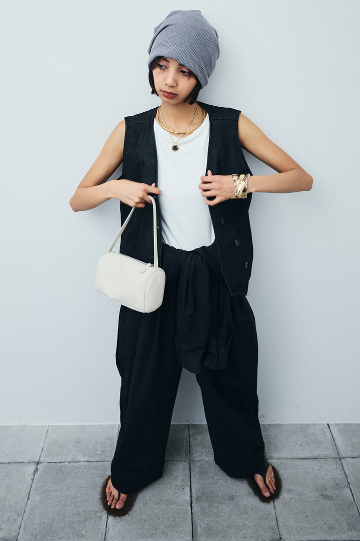 [予約/SET]アシメボタンデニムベスト+合繊ツイルジャンプスーツ(2set)