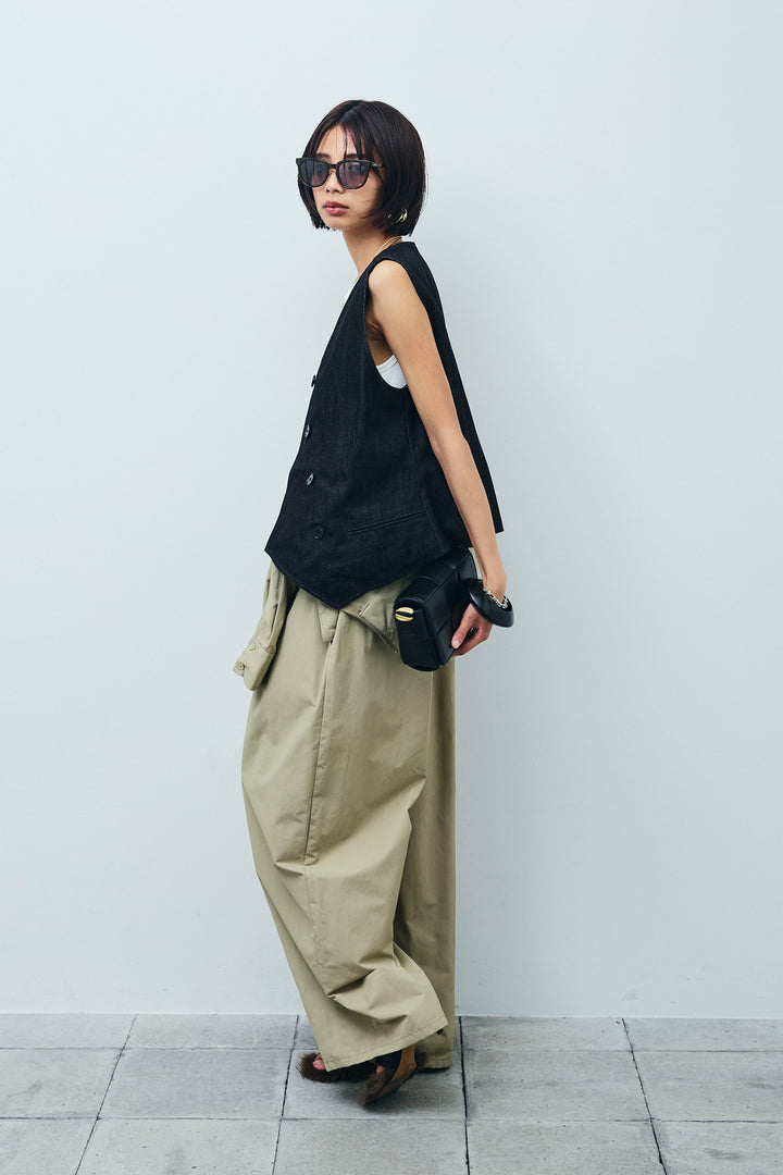 [予約/SET]アシメボタンデニムベスト+合繊ツイルジャンプスーツ(2set)