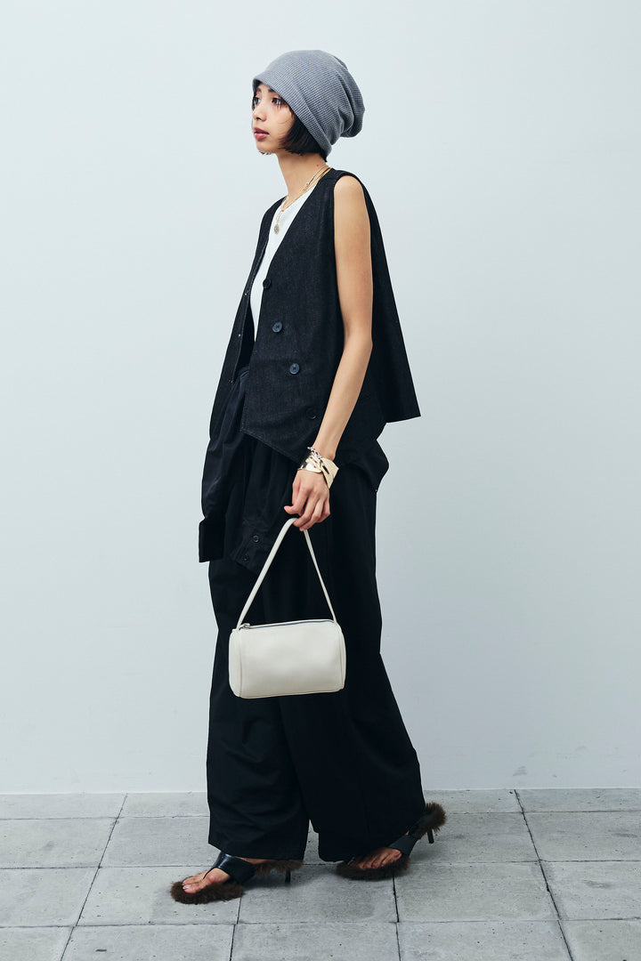 [予約/SET]アシメボタンデニムベスト+合繊ツイルジャンプスーツ(2set)