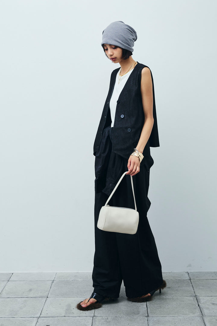 [予約/SET]アシメボタンデニムベスト+合繊ツイルジャンプスーツ(2set)
