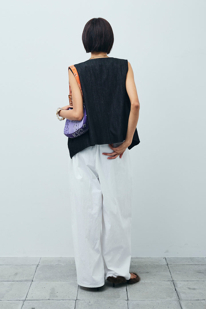 [予約/SET]アシメボタンデニムベスト+合繊ツイルジャンプスーツ(2set)