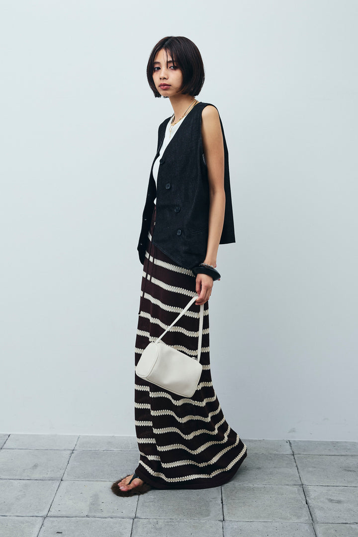 [予約/SET]アシメボタンデニムベスト+ニットスカート(2set)