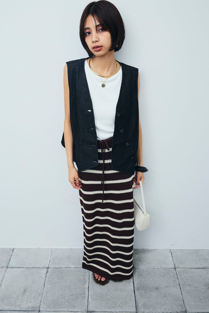 [予約/SET]アシメボタンデニムベスト+ニットスカート(2set)