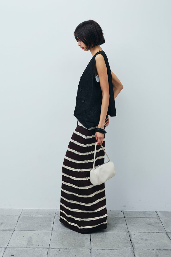 [予約/SET]アシメボタンデニムベスト+ニットスカート(2set)