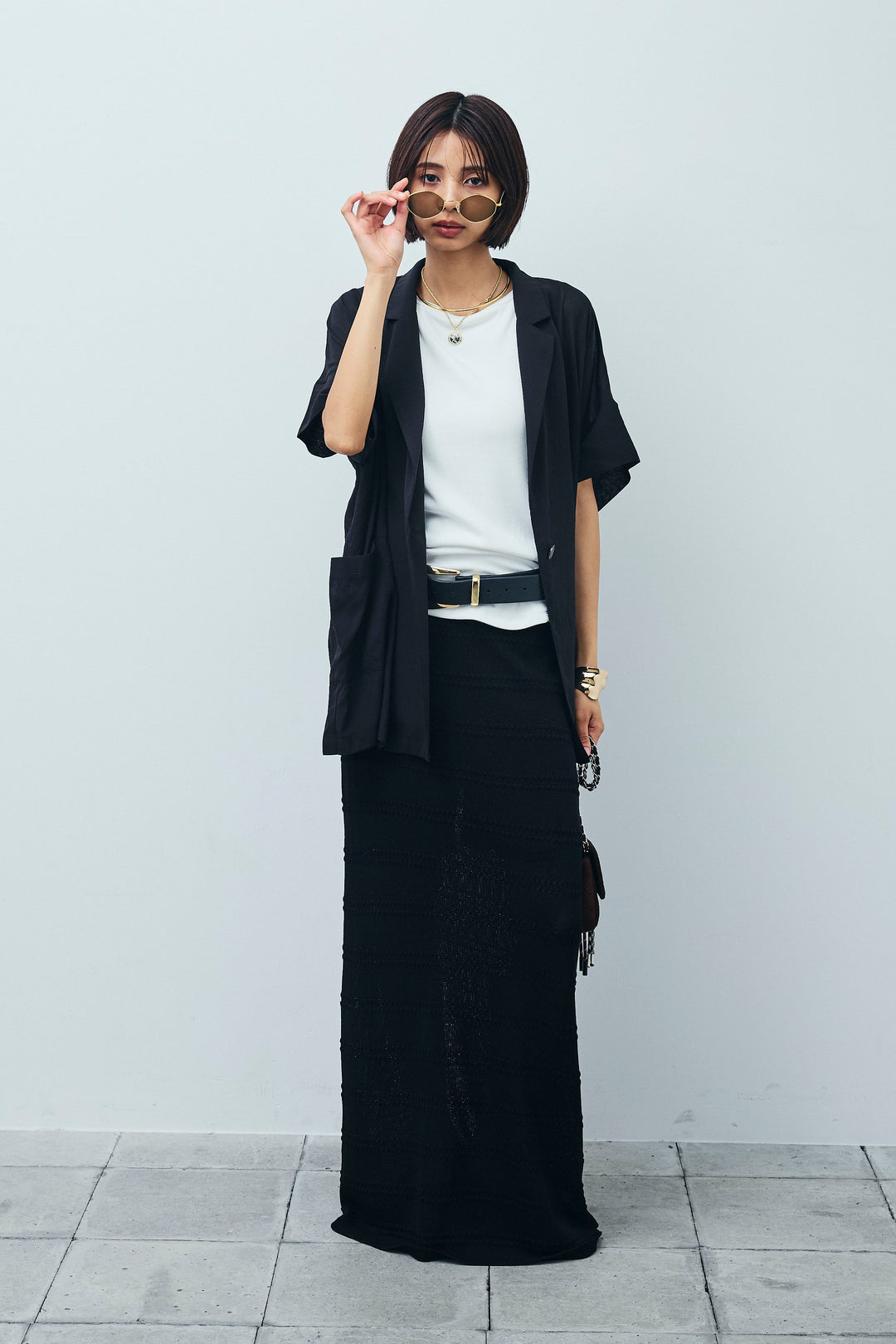 [予約/SET]ハーフスリーブシアーJK+ニットスカート(2set)