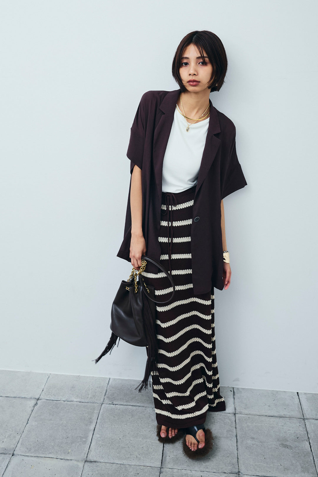 [予約/SET]ハーフスリーブシアーJK+ニットスカート(2set)