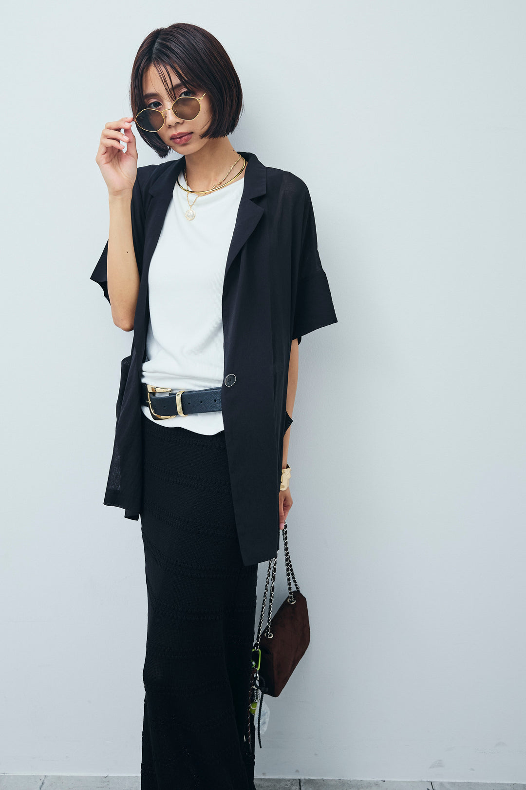 [予約/SET]ハーフスリーブシアーJK+ニットスカート(2set)