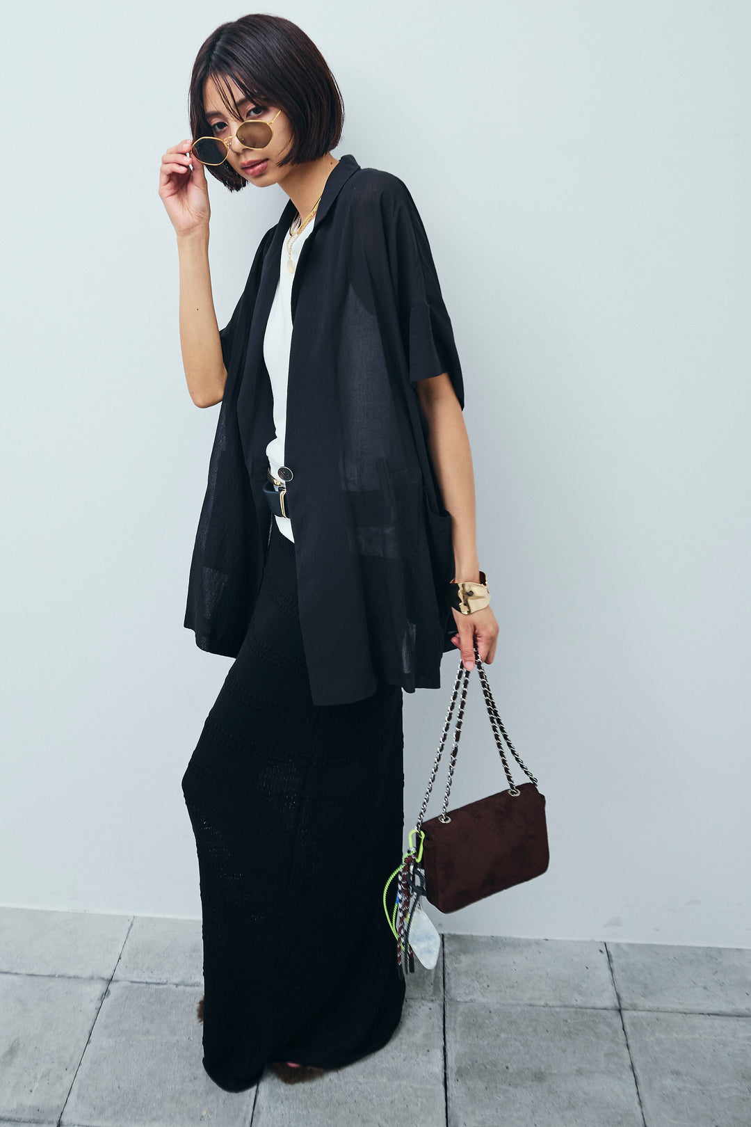 [予約/SET]ハーフスリーブシアーJK+ニットスカート(2set)