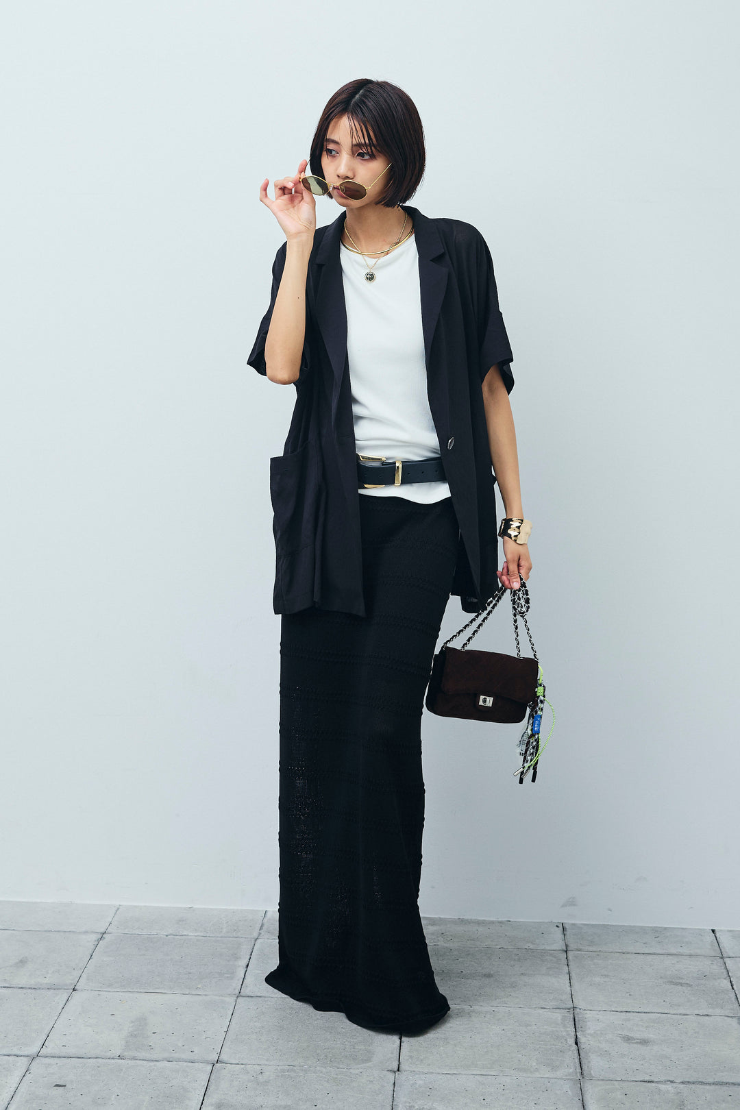 [予約/SET]ハーフスリーブシアーJK+ニットスカート(2set)