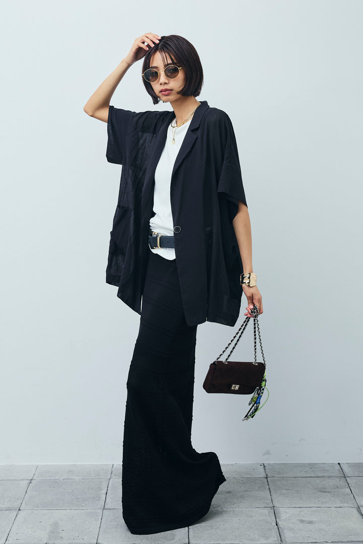 [予約/SET]ハーフスリーブシアーJK+ニットスカート(2set)