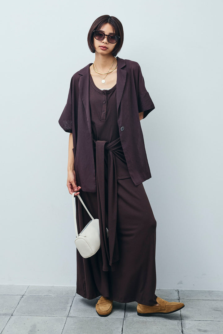 [予約/SET]ハーフスリーブシアーJK+ラップレイヤードリブロングワンピース(2set)