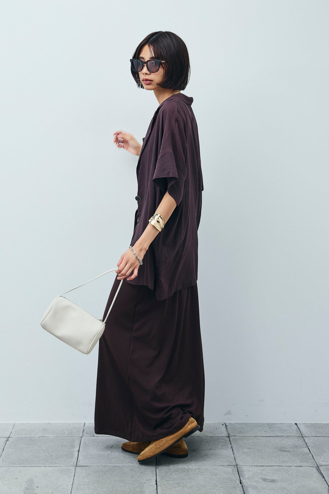 [予約/SET]ハーフスリーブシアーJK+ラップレイヤードリブロングワンピース(2set)