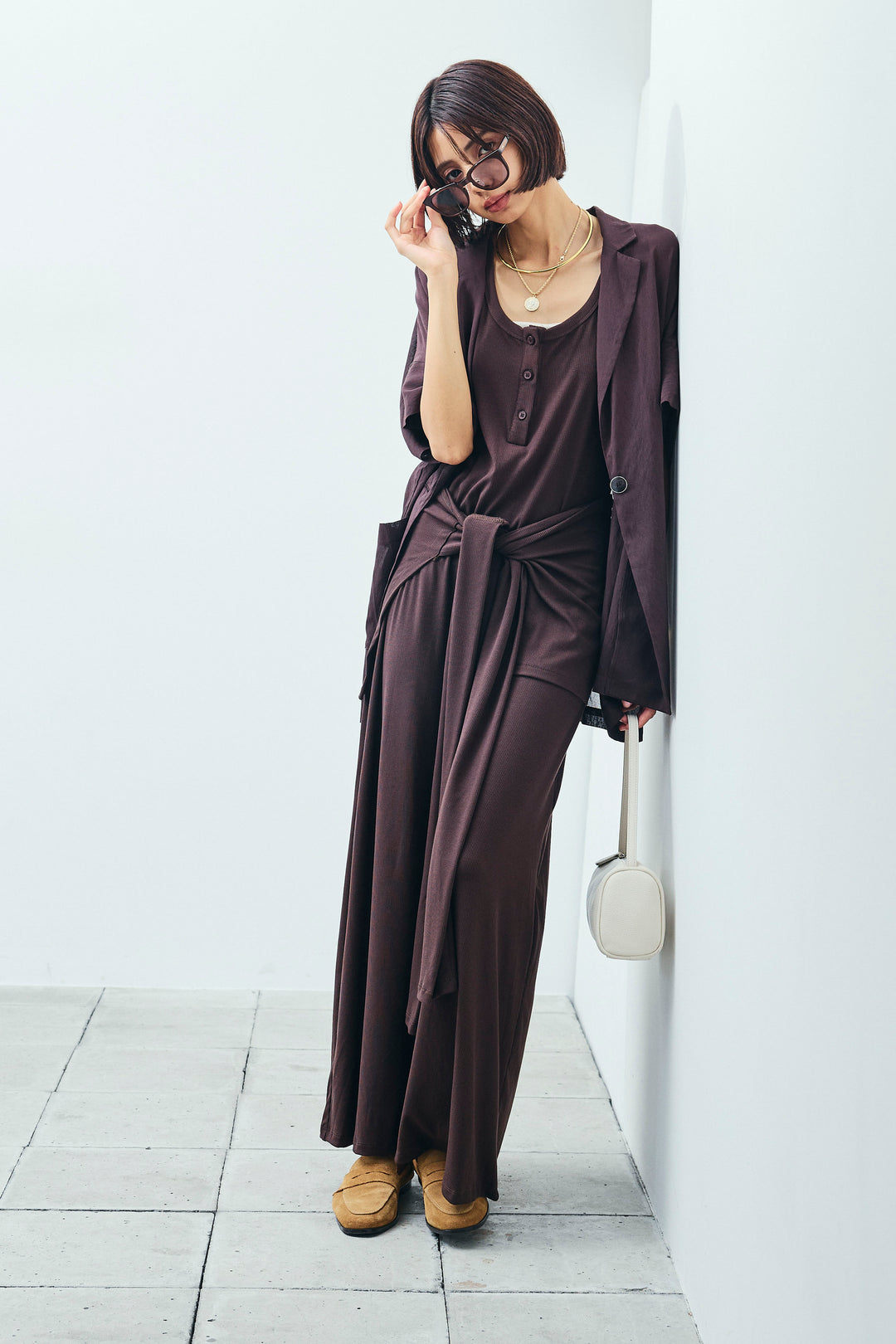 [予約/SET]ハーフスリーブシアーJK+ラップレイヤードリブロングワンピース(2set)