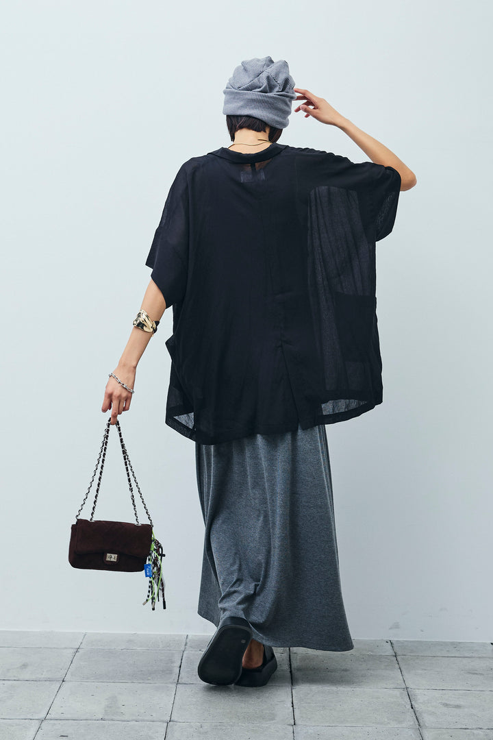 [予約/SET]ハーフスリーブシアーJK+ラップレイヤードリブロングワンピース(2set)