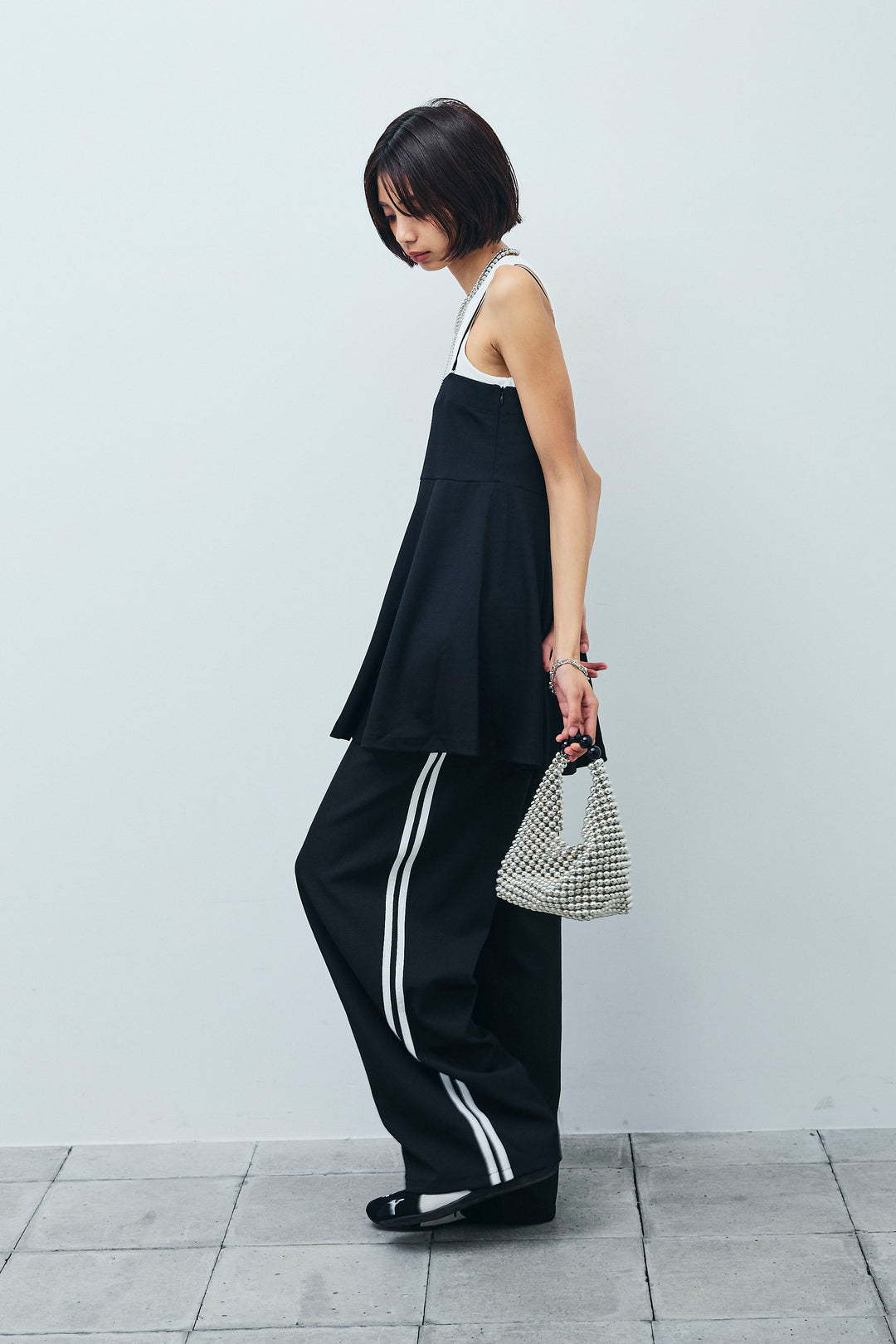 [予約/SET] 2wayぺプラムビスチェ+サイドラインワイドパンツ(2set)