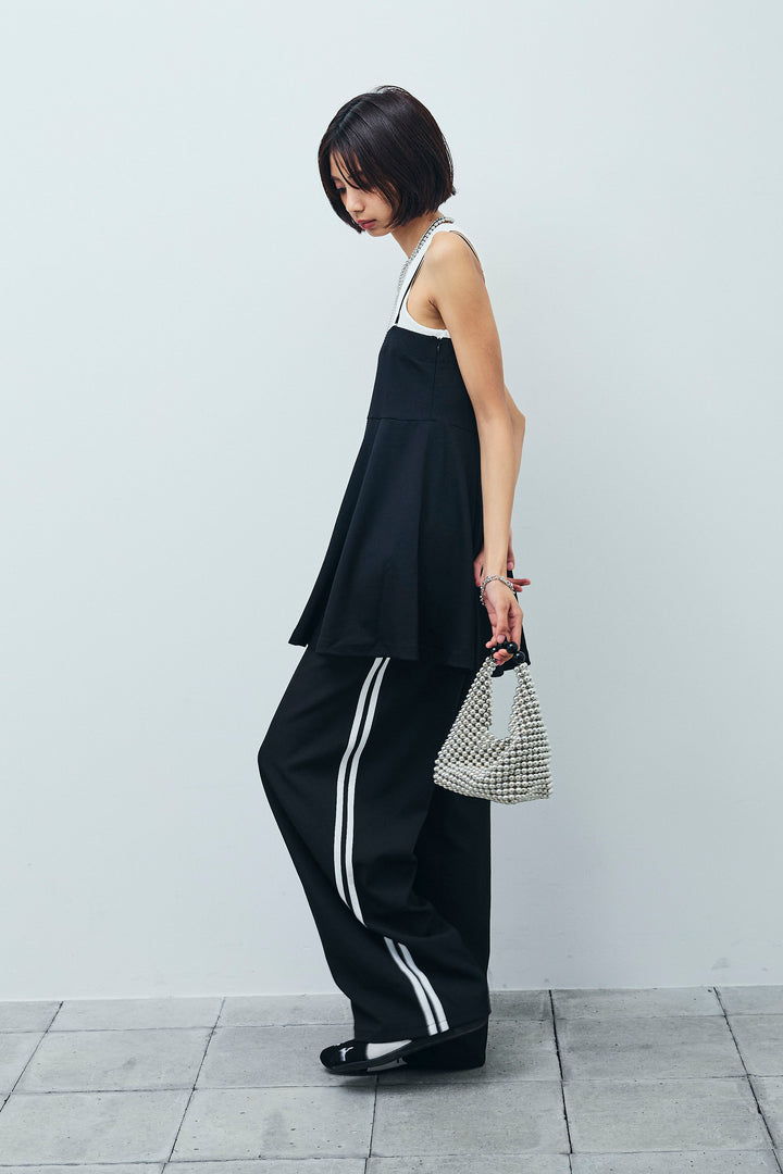 [予約/SET] 2wayぺプラムビスチェ+サイドラインワイドパンツ(2set)