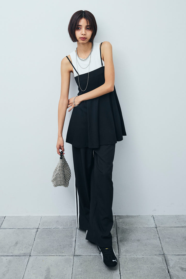 [予約/SET] 2wayぺプラムビスチェ+サイドラインワイドパンツ(2set)