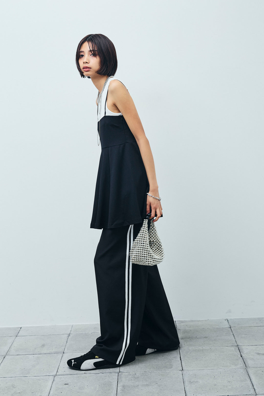 [予約/SET] 2wayぺプラムビスチェ+サイドラインワイドパンツ(2set)