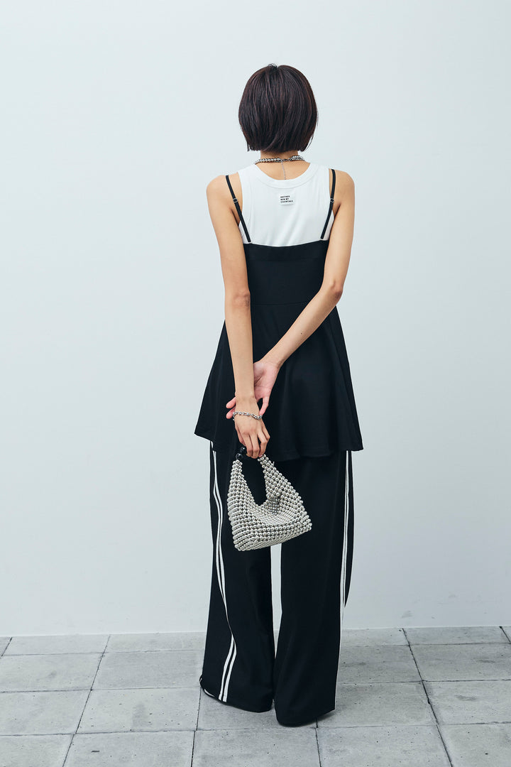 [予約/SET] 2wayぺプラムビスチェ+サイドラインワイドパンツ(2set)