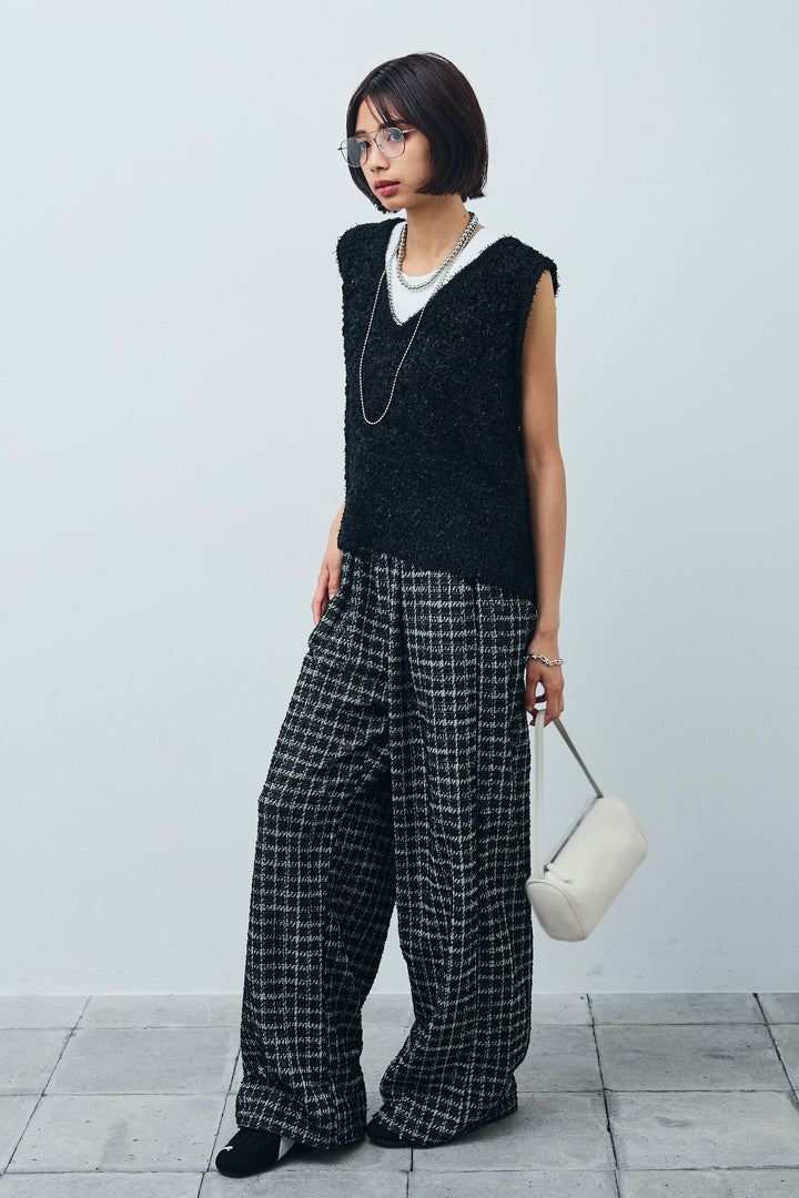 [予約/SET]リボンヤーンニットベスト+サマーツイードリラックスパンツ(2set)