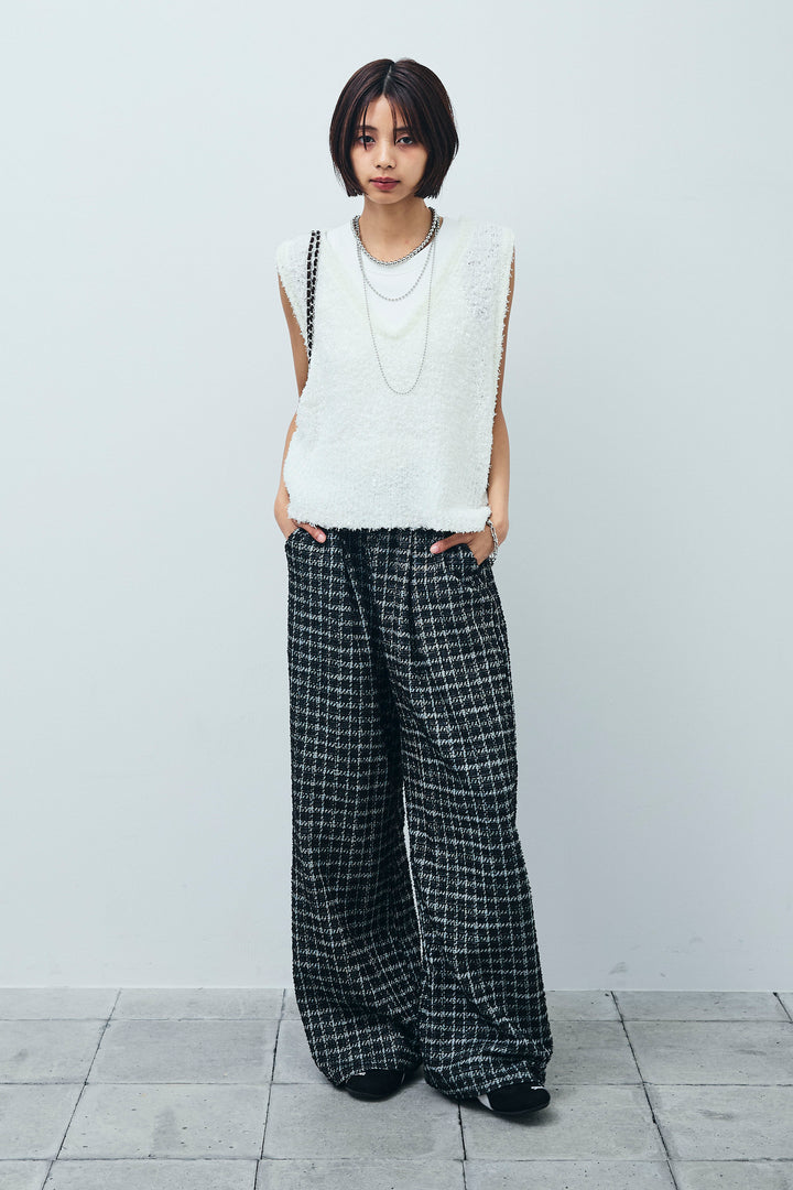 [予約/SET]リボンヤーンニットベスト+サマーツイードリラックスパンツ(2set)