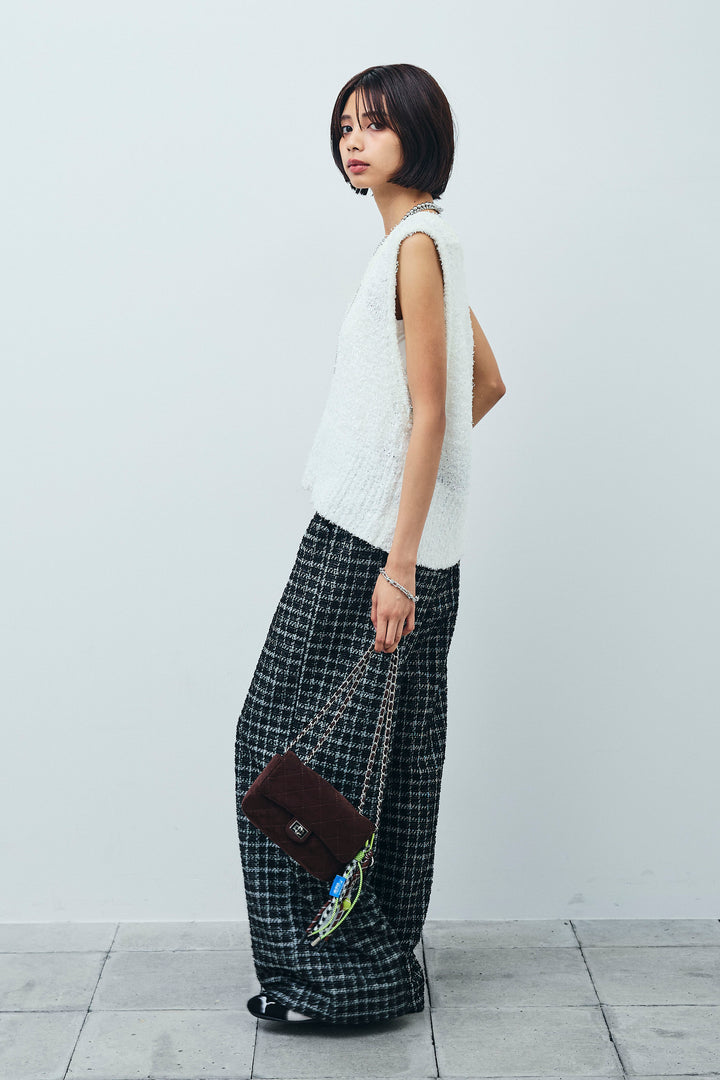 [予約/SET]リボンヤーンニットベスト+サマーツイードリラックスパンツ(2set)
