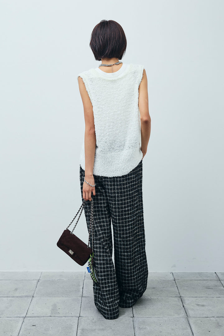 [予約/SET]リボンヤーンニットベスト+サマーツイードリラックスパンツ(2set)