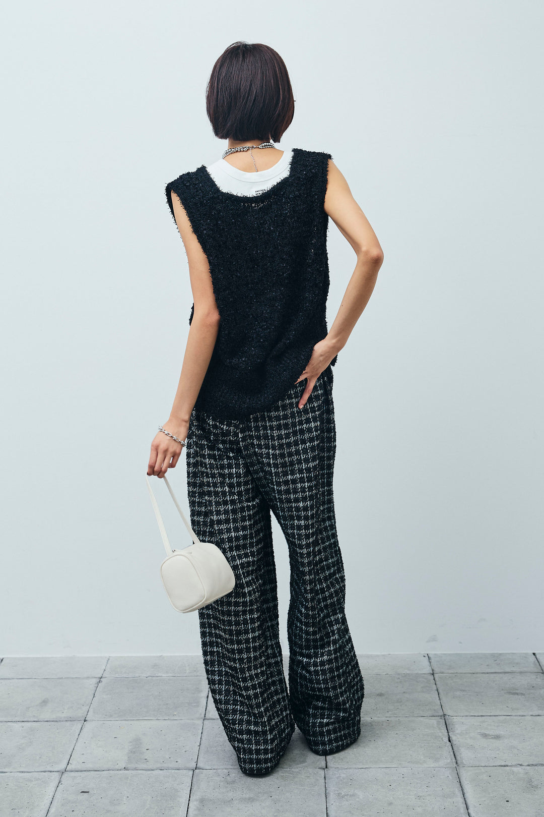 [予約/SET]リボンヤーンニットベスト+サマーツイードリラックスパンツ(2set)