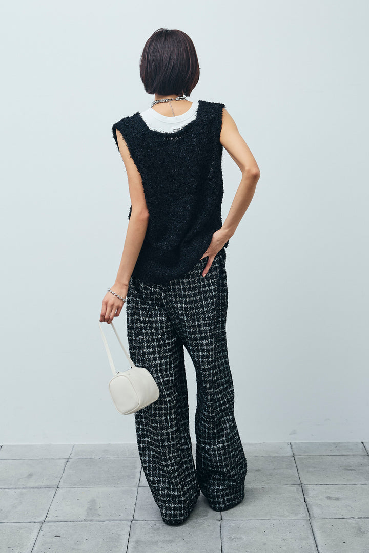 [予約/SET]リボンヤーンニットベスト+サマーツイードリラックスパンツ(2set)