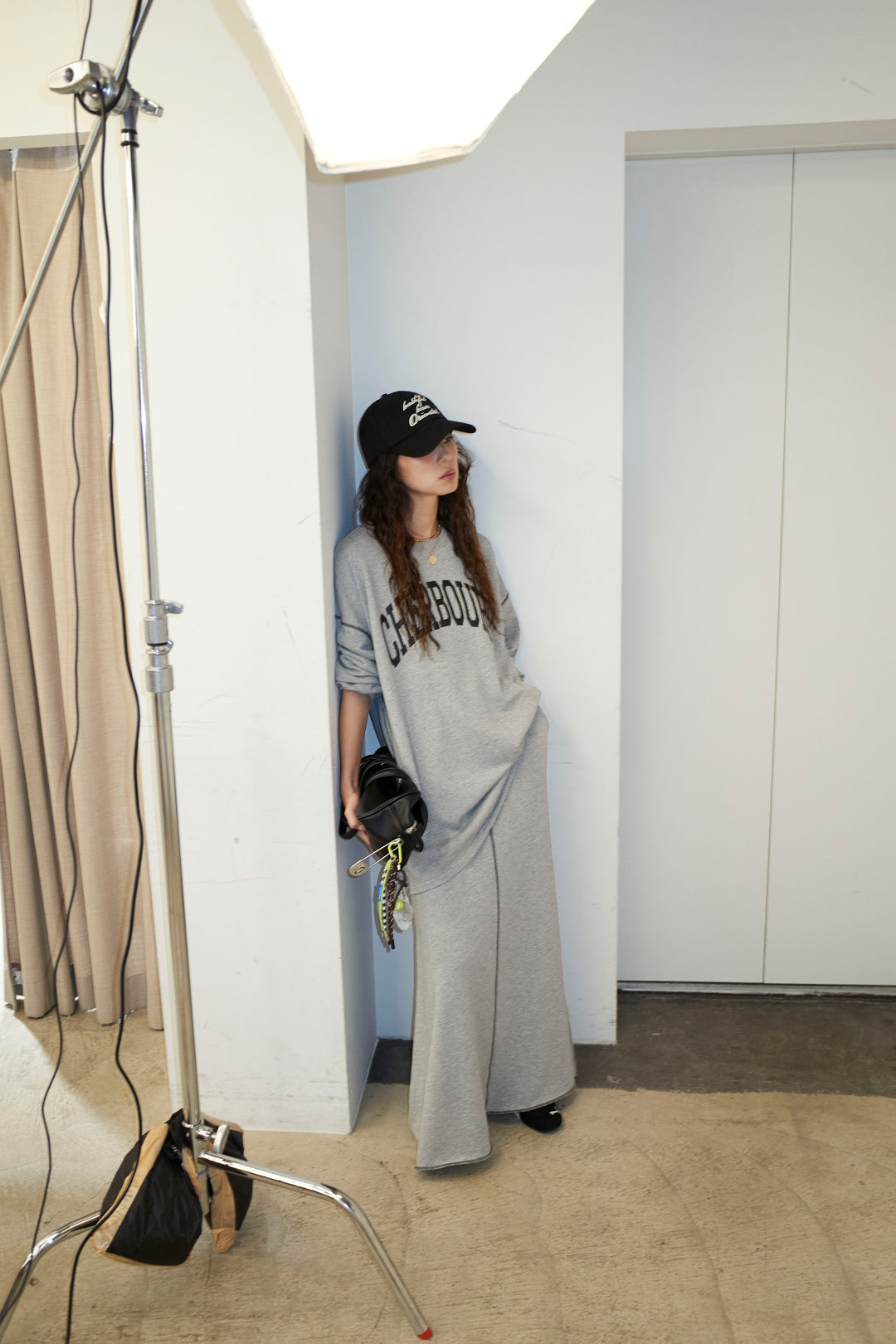 [予約/SET]配色ラグランルーズスウェット+スリットスウェットロングSK(2set)