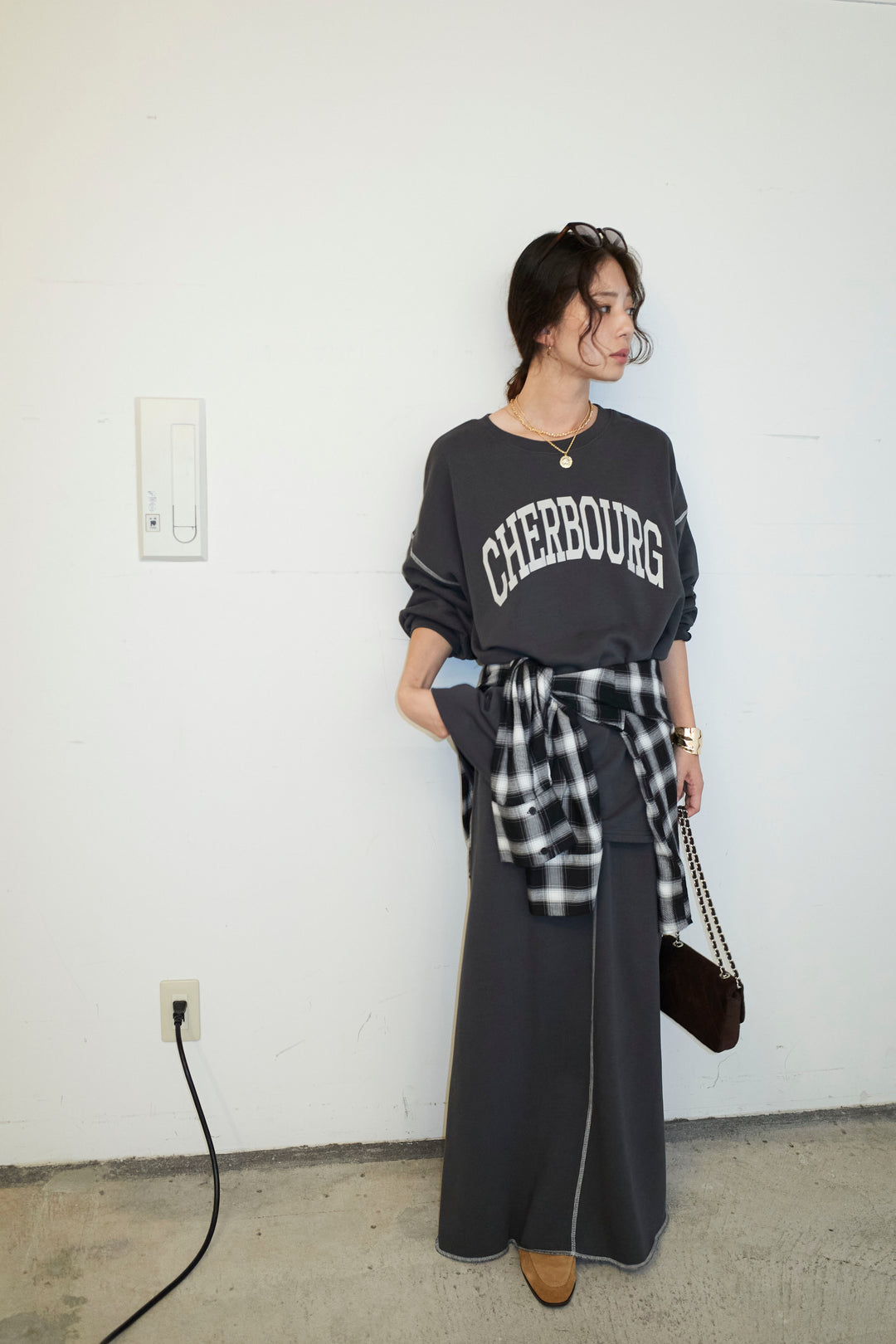 [予約/SET]配色ラグランルーズスウェット+スリットスウェットロングSK(2set)