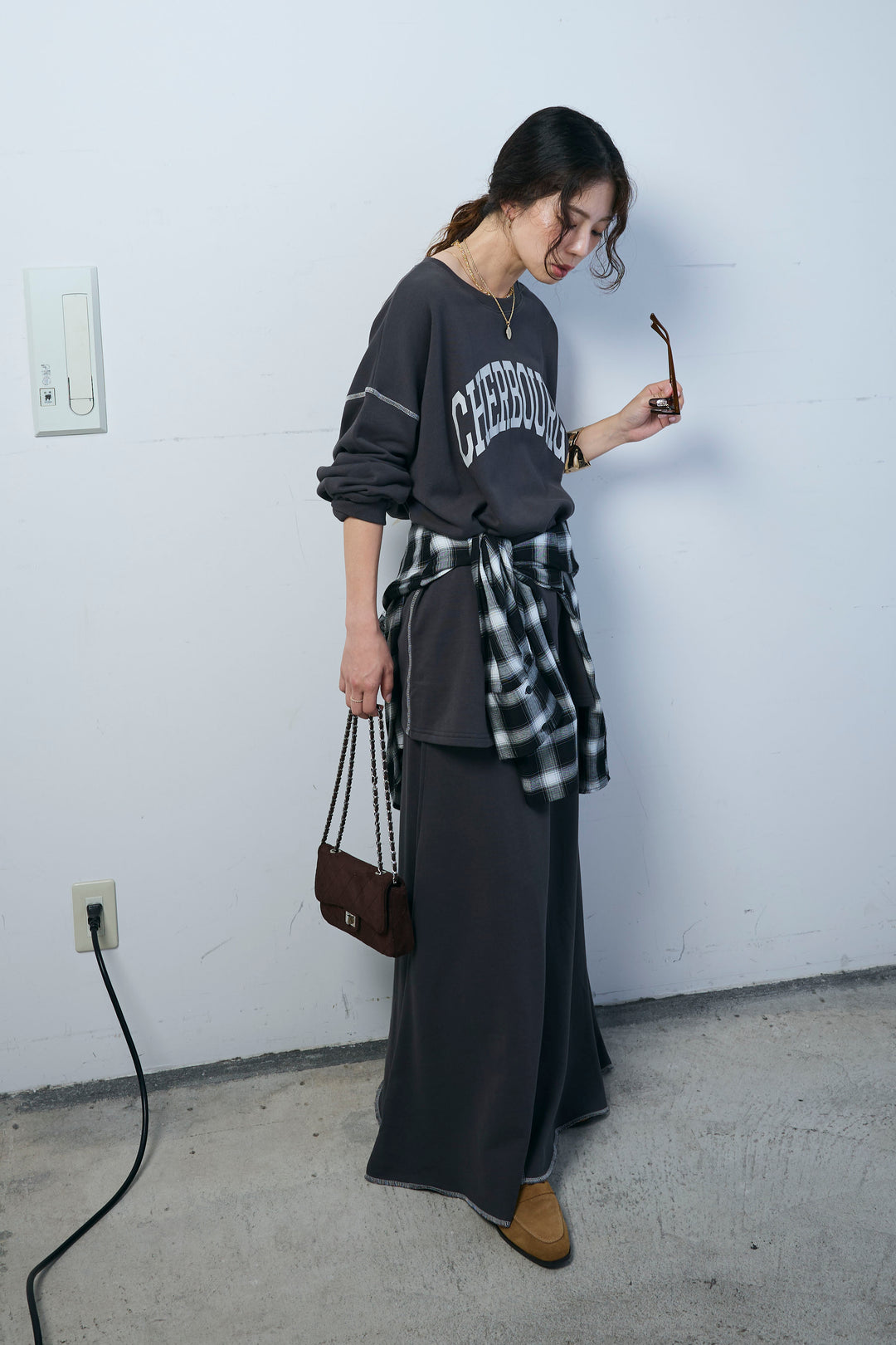 [予約/SET]配色ラグランルーズスウェット+スリットスウェットロングSK(2set)