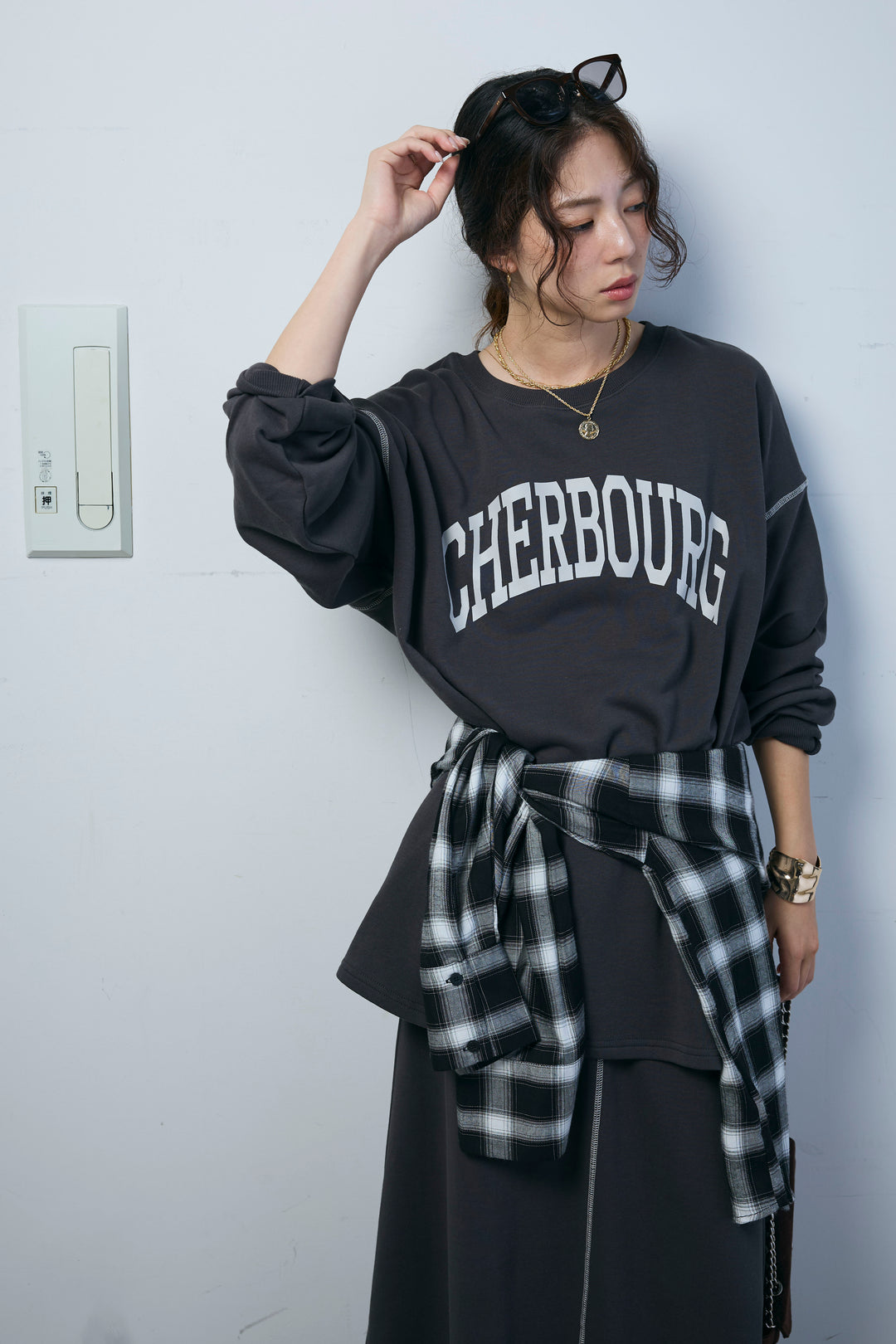 [予約/SET]配色ラグランルーズスウェット+スリットスウェットロングSK(2set)