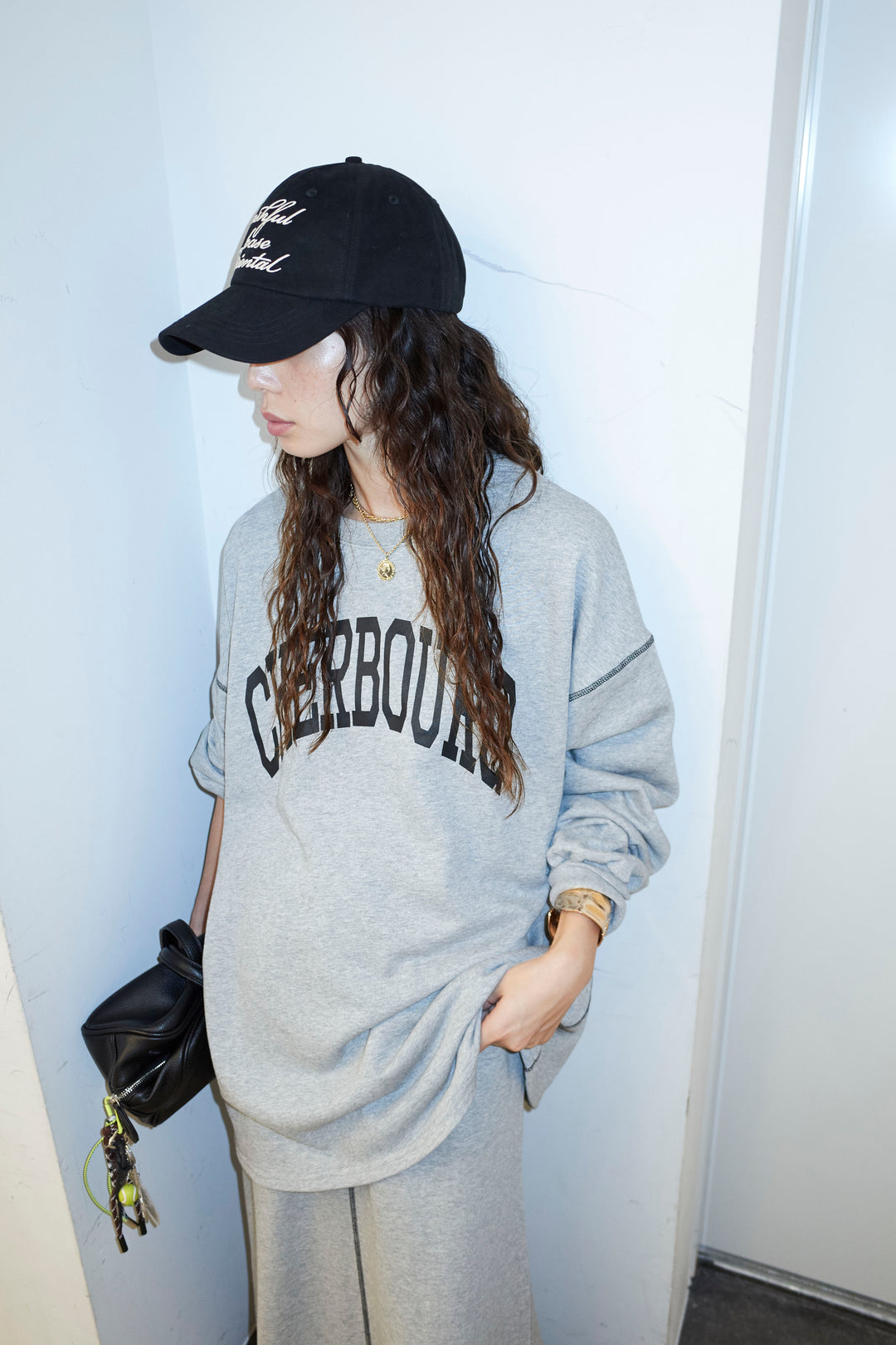 [予約/SET]配色ラグランルーズスウェット+スリットスウェットロングSK(2set)