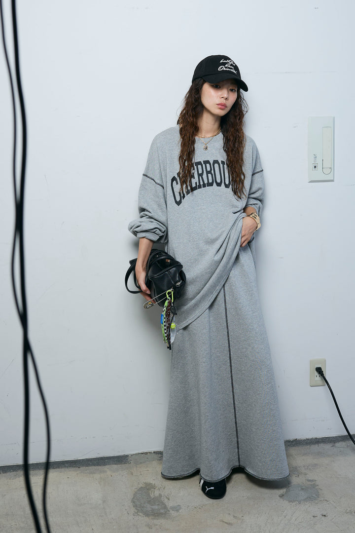 [予約/SET]配色ラグランルーズスウェット+スリットスウェットロングSK(2set)