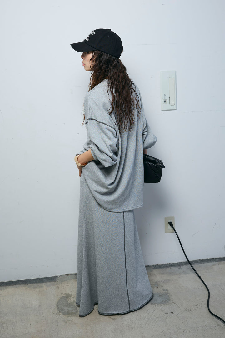 [予約/SET]配色ラグランルーズスウェット+スリットスウェットロングSK(2set)