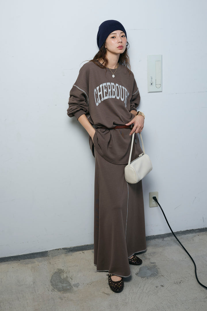 [予約/SET]配色ラグランルーズスウェット+スリットスウェットロングSK(2set)