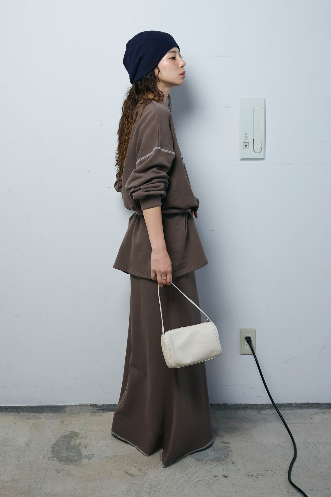 [予約/SET]配色ラグランルーズスウェット+スリットスウェットロングSK(2set)