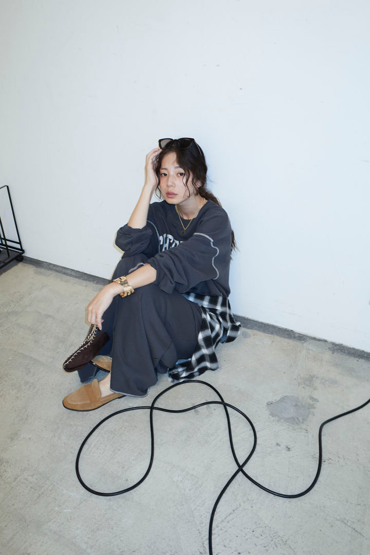 [予約/SET]配色ラグランルーズスウェット+スリットスウェットロングSK(2set)