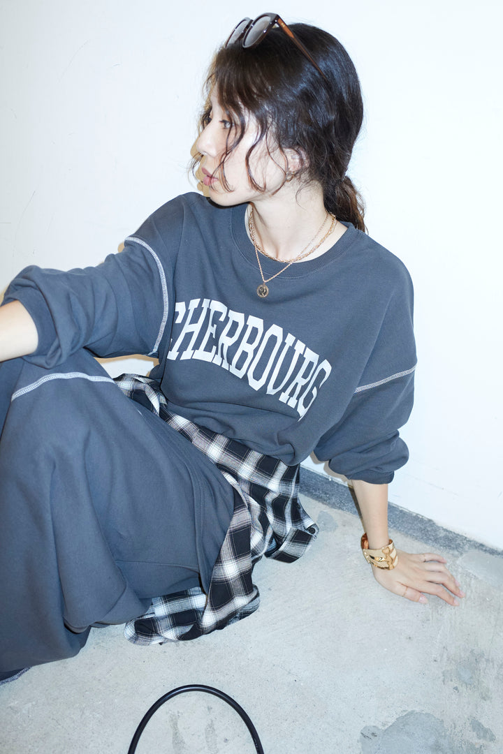 [予約/SET]配色ラグランルーズスウェット+スリットスウェットロングSK(2set)