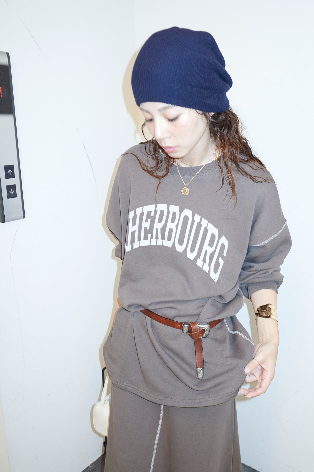 [予約/SET]配色ラグランルーズスウェット+スリットスウェットロングSK(2set)