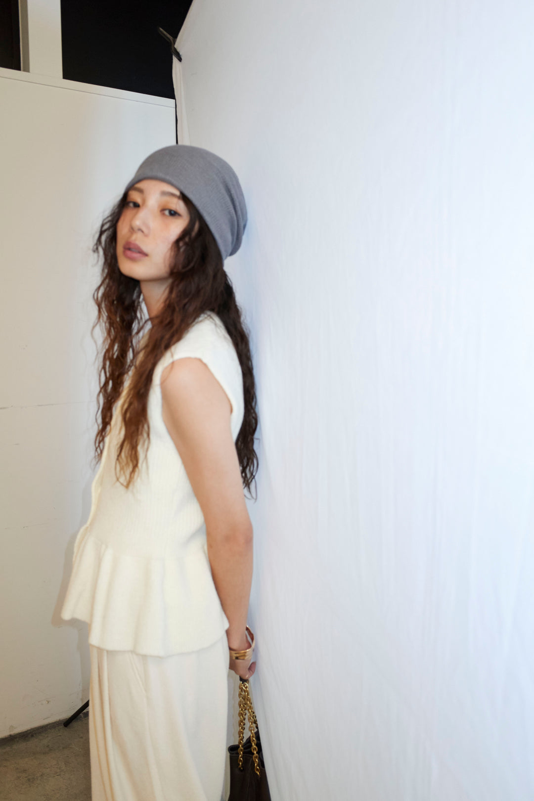 [予約/SET]アルパカタッチペプラムノースリプルオーバー+ネップワイドパンツ(2set)