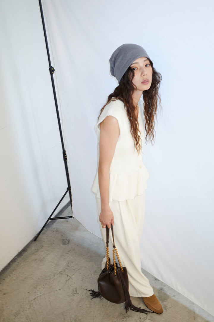 [予約/SET]アルパカタッチペプラムノースリプルオーバー+ネップワイドパンツ(2set)