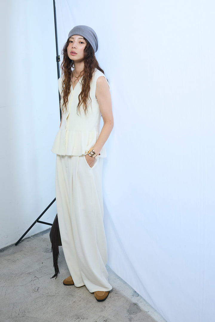 [予約/SET]アルパカタッチペプラムノースリプルオーバー+ネップワイドパンツ(2set)