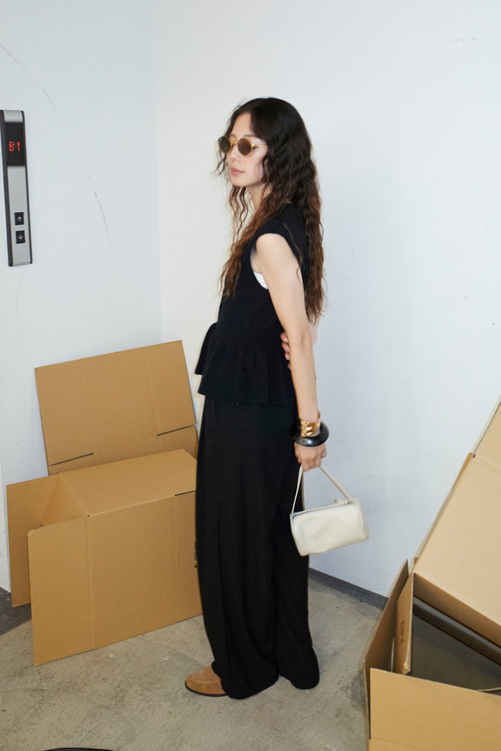 [予約/SET]アルパカタッチペプラムノースリプルオーバー+ネップワイドパンツ(2set)